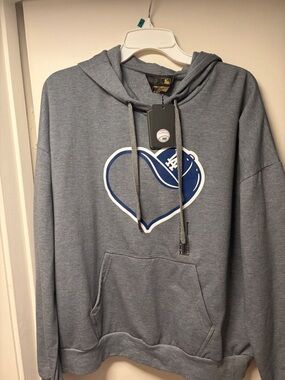 Women's Dodgers Gray Hoodie Sweatshirt with Blue Heart Logo